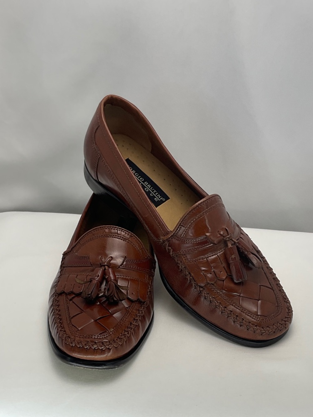 Giorgio Brutini Le Glove‎ Men’s 8.5 Brown Tassel Woven Leather Loafers